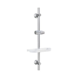 Görbach Shower Set Stainless Steel Shower Rail with Shower Head Holder and Shower Shelf Shower Rail 70 cm Wall Rail with Variable Wall Fixings for Variable Adaptation to Existing Drill Holes Chrome