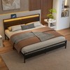 BOFENG Black King Size Bed Frame with Wood Headboard,Charging Station,LED
