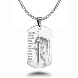 Kriskate & Co. Dog Tag Necklace The Devil Saw Me with My Head Down and Thought He’d Won until I Said Amen Steel Dog Tag Necklace SSN841-S (With Back Engraving, 24 Inches)
