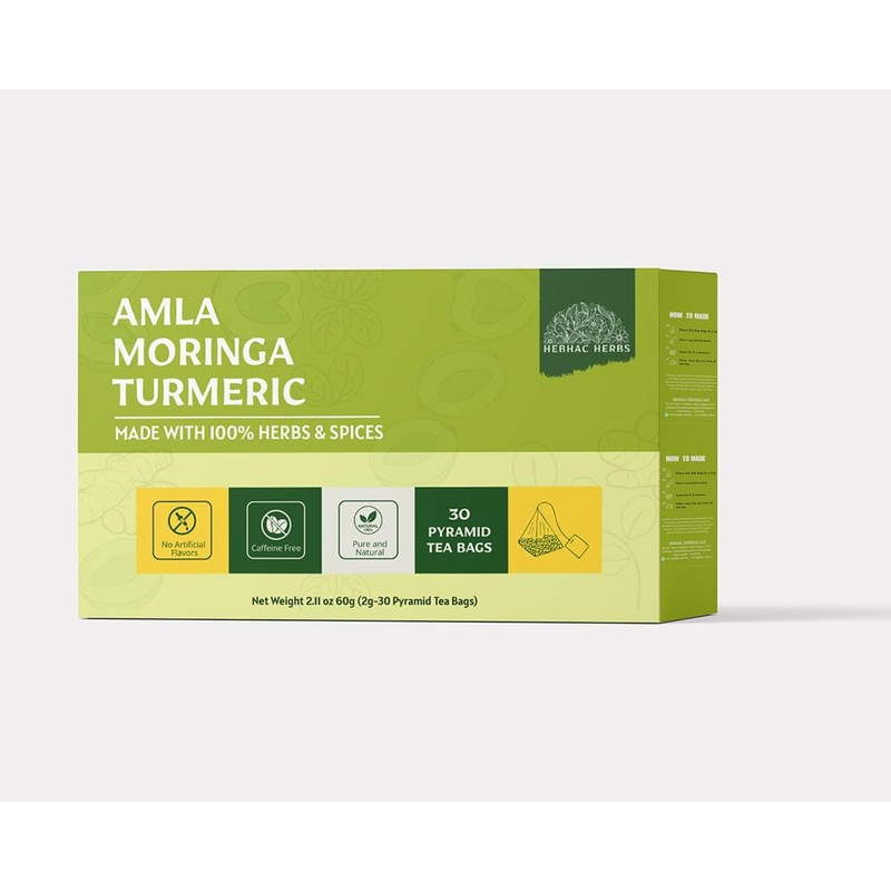 Amla Moringa Turmeric Tea Bags | Herbal Caffeine-Free Blend |