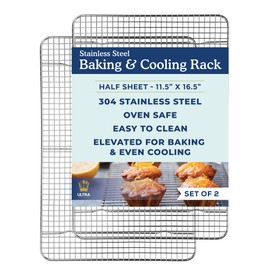 Ultra Cuisine Ultra Cuisine Oven-Safe, Dishwasher-Safe 100% Stainless Steel Cooling and Baking Rack Set Heavy Duty Tight-Wire - 11.5 x 16.5-inch - Set of 2 - Half Sheet Pan Cooling Racks