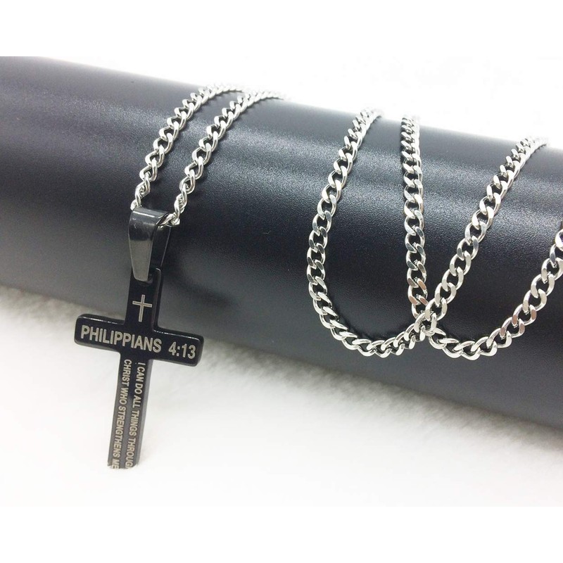 Amison Bible Verse Philippians 4:13 Cross Pendant Necklace Stainless Steel