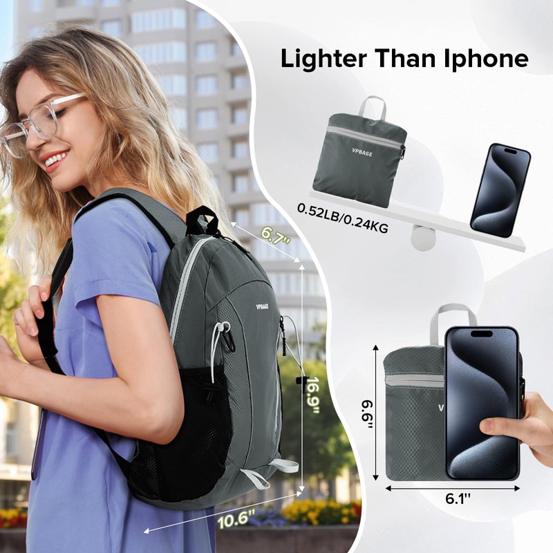 15L Waterproof Hiking Daypack, Small Backpack Travel Outdoor, Lightweight Day