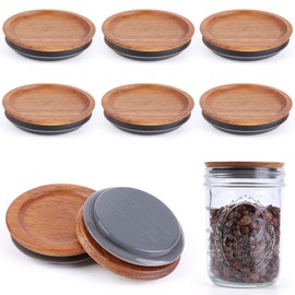 6Pack Wide Mouth Mason Jar Lids Acacia Wooden Storage Canning Jar Lids Ball Jars Bamboo Wooden Lids with Airtight Silicone Seal, Brown