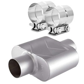 TECTRUC Universal 2.5 inch Exhaust muffler Single chamber 2.5 muffler Performance mufflers 2.5 inch Aggressive Deep Sound with 2* exhaust clamps