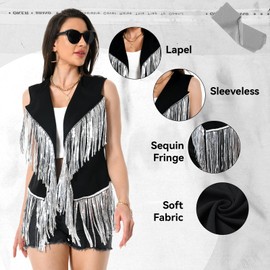 Fringe Vest - 60s 70s Outfits for Women - Cowgirl Tassel Sleeveless Hippie Costume - Western Faux Suede