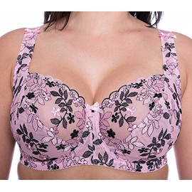 Gemm Ladies Pink & Black Embroidered Large Bosom Lace Underwired Firm Bra Plus Size Cup (40 H)