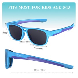 DEAFRAIN Sunglasses for Kids Boys Girls Polarized Sports Baseball Running Fishing Children Youth Teen Blue Glasses For age 5-13