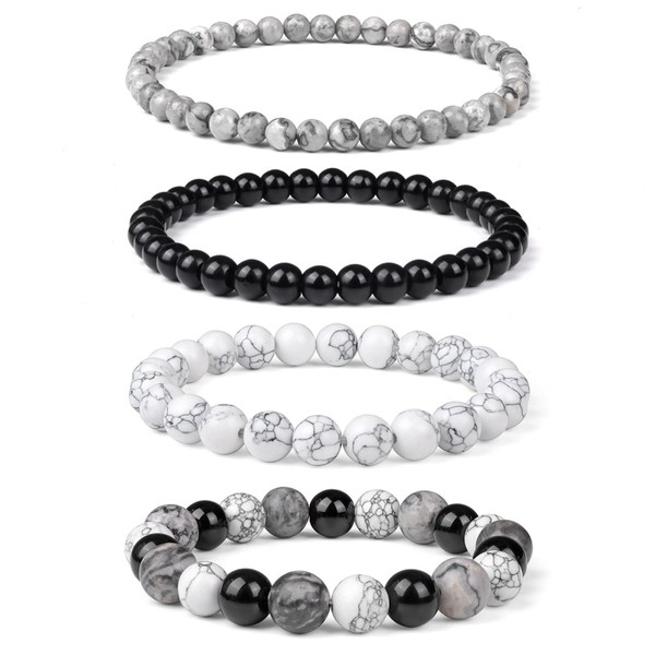 ZENGSING 4 PCS Natural Beaded Bracelet, Natural Stone Stretch Bracelet,