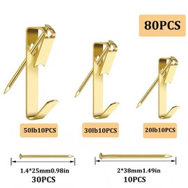 80PCS Heavy Duty Picture Hooks, Picture Hanging Hooks for Hard Walls Photo Hooks Picture Hanging Kit Frame Heavy Hanger with Nails 20lb, 30lb, and 50lb