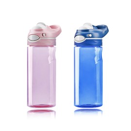 DEARART 2-Pack Blue Water Bottle and Pink Water Bottle, 16oz Capacity Small Clear Bottle No Straw BPA FREE Leakproof Wide Mouth, Has Handle Easy Carried, Suit School, Gym, Sports, Work etc.