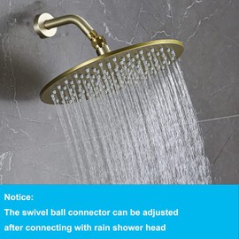Brushed Gold Shower Head Adapter, Biveah Brass Shower Arm Swivel Joint Connector G1/2" for Shower Head, KSB016BG