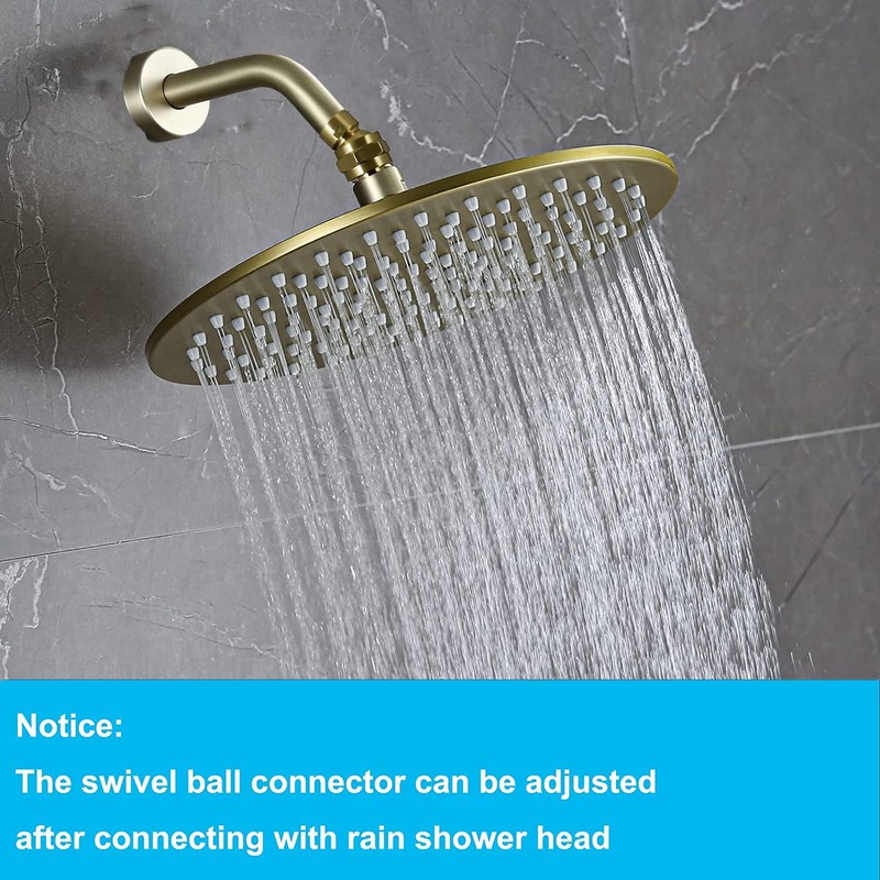 Brushed Gold Shower Head Adapter, Biveah Brass Shower Arm Swivel