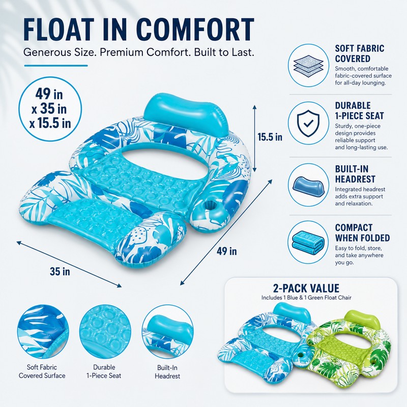 2-Pack Inflatable Pool Chairs for Adults – Floating Hammock Loungers