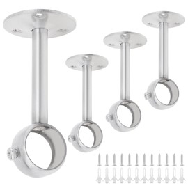 HOJLKLD Ceiling Curtain Rod Brackets, 4 Pack Stainless Steel Heavy Duty Curtain Rod Holder for 1 Inch Drape Poles, Matte Black Ceiling Curtain Rods Hooks Hangers for 1 Inch Drape Poles (Silver)