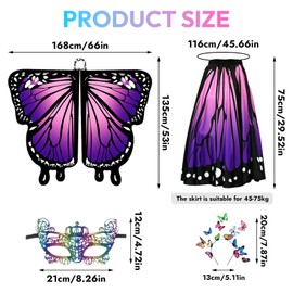 Butterfly Costume Women, Double-Sided Print Butterfly Wings Adult Set with Skirt Women, Butterfly Headband, Mask, Fairy Wings Adult Butterfly Costume Woman for Carnival, Fancy Dress