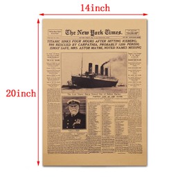 HAOHUODUO 20" x 14" Vintage Titanic Disaster Poster Unframed New York Times 1912 Front Sheet Replica on Kraft Paper Retro Western Art Prints for Home Decor Commemorating Titanic's Historic Sinking