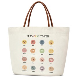 It Is Okay To Feel Tote Bag Canvas Tote Bag, Mental Health Gifts for Teen Thearapist, Emotion Expressions Reusable Grocery Shopping Bags With Handles Foldable Shoulder Bag Beach Tote Cute Tote Bag -31