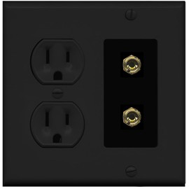 RiteAV 2 Banana 1 Speaker Surround Female Coupler Binding Post Wall Plate - Round Outlet [Black/Black]
