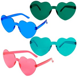 Heart Sunglasses, Heart Glasses, 4 Pairs Heart Shaped Sunglasses Bulk, Party Clear Heart Shaped Glasses,Green Heart Glasses, Hot Pink Heart Glasses, Blue Heart Glasses,Teal Heart Glasses for Women Men
