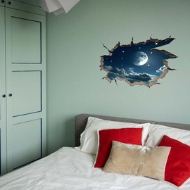 SUPERDANT Moonlight Night 3D Wall Sticker Moon and Stars 3D Wall Stickers Sky Decals Vinyl Art Decor 3D Moonlight Night Sticker for Wall Decoration Ceiling Decoration