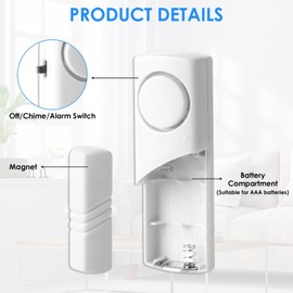 Door Window Alarm Sensor Magnetic 2 Pack,90dB Wireless Door Sensor Burglar Security Alarm System Loud Ring Entry Warning Detector for Office School Hotel Home Store