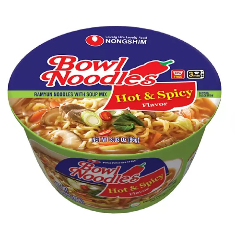 Nongshim Bowl Noodle Hot and Spicy Beef Ramen 3.03 oz.,