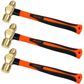 WEDO 3PCS Brass Ball Peen Hammer Set,1/2lb+3/4lb+1lb,Fiberglass Handle,Die-Forged,Corrosion Resistant,DIN Standard