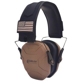 Emblem OD Shield XT Shooting Ear Protection for Gun Range | NRR 24dB | Construction Hearing Protection for Adults and Kids | Slim Noise Reducing Ear Muffs for Sport and Safety (Brown)