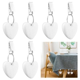 MOROBOR Tablecloth Weights Clips, 6pcs Tablecloth Weights Heart Shape Stone Table Cloth Weights Metal Clip for Outdoor Picnic Family Dinner Table Decoration (White)