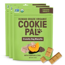 Cookie PAL Pumpkin Dog Treats with Chia, Human Grade USDA Organic Dog Training Treats, Crunchy Natural Puppy Training Biscuits, 10oz (Pk of 3)