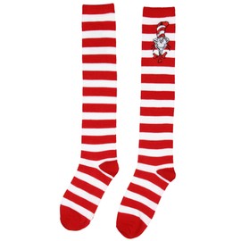 Dr Seuss The Cat In The Hat Socks Women's Striped Character Face Knee High Socks Fit's Shoe Sizes 5-10