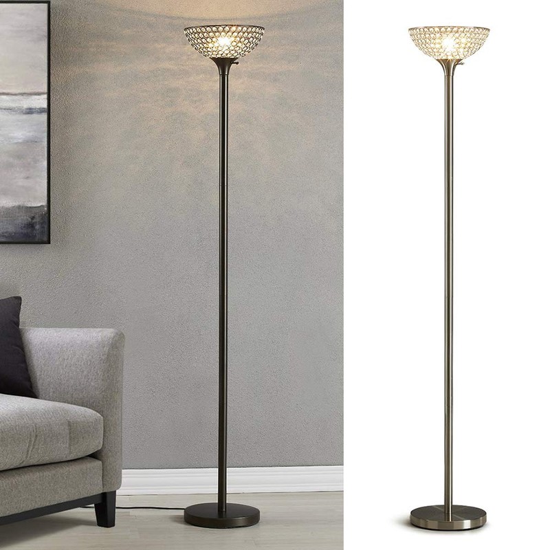 HOMEGLAM Lucie 71" Crystalsd Wire Shade Torchiere Floor Lamp (Brushed