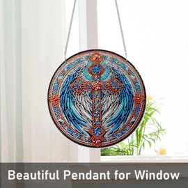 NQRSBUI DIY Hanging Diamond Art Kits for Adults, Cross Double Sided Diamond Art Painting Suncatchers Pendants, Crystal Gem Craft Painting Kit for Home Garden Wall Decor Gift (Cross)