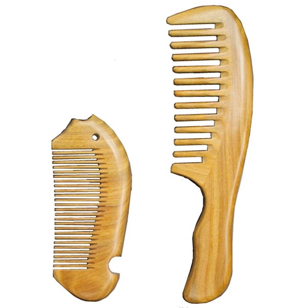 Natural Green Sandalwood Comb Wide Tooth Comb - Aguder Handmade