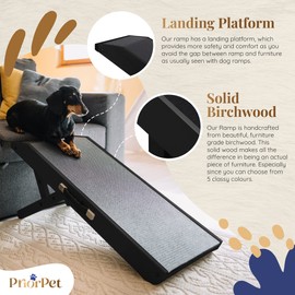 Dog ramp for Couch PRIORPET - Birchwood Foldable Dog ramp - Adjustable 7"" to 20"" - Landing Platform Seamlessly Connects - Anti-Slip Grip - Pet Ramp for Small Dogs up to 170lbs - Black