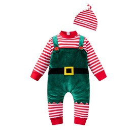 MOMMY'S NEW MAN Infant Toddler Kid Christmas Elf Costume Kids' Xmas Outfit Hooded Romper Jumpsuit(3-4 Years)