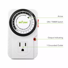 BN-LINK 24 Hr Plug in Mechanical Grounded Programmable Timer Indoor Heavy Duty