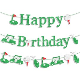 Golf Happy Birthday Banner - Green Glitter Birthday Decorations Happy Sign Party Decorations Party Decor Supplies for Women Boys Girls