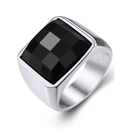 Men's Black Onyx Ring, Created Dark Gem Rings for Biker Gift For Husband Size 11