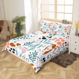 Erosebridal Kawaii Guinea Pig Duvet Cover,Cartoon Guinea Pig Bedding Set Full,Cute Love Heart Leaves Flowers Comforter Cover for Kids Girls Boys,Paw Print Animal Bed Set with 2 Pillow Cases