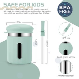 EsOfficce Stainless Steel Kids Cups, 12.51 oz Toddler Tumbler with Straws and Lids, Spill-Proof Baby Smoothie Cups with Silicone Sleeve, Versatile 2-in-1 Drinking Snack Cups for Kids, 4 Colors B
