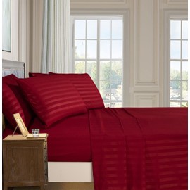 Elegant Comfort Softest and Coziest 4-Piece Sheet Set - 1500 Premium Hotel Quality Microfiber - Luxurious Wrinkle Resistant 4-Piece Damask Stripe Bed Sheet Set, Twin, Burgundy