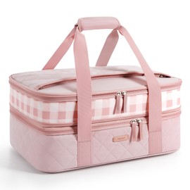 TOURIT Casserole Carrier Chic Double Decker Insulated Casserole Carriers for Hot or Cold Food Lasagna Lugger Tote for Picnic Cookouts Potluck Fits 9''x 13'' Baking Dish