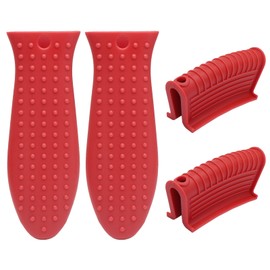 HARSKIYER Cast Iron Handle Cover 4 Pack, Heat Resistant Material Pot Handle Holders, Non-Slip Bumped Pot Sleeve for Cast Iron Skillets, Metal Pans, Griddles (Red)