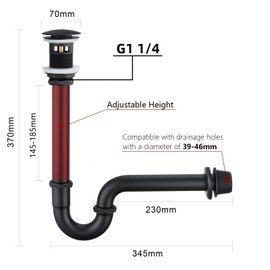 Heixutas Thickened Brass P Trap Set: 1-1/4 P Trap with Bathroom Sink Stopper - Sink Drain Plumbing Kit for Pipe Replacement (Black, with Overflow)