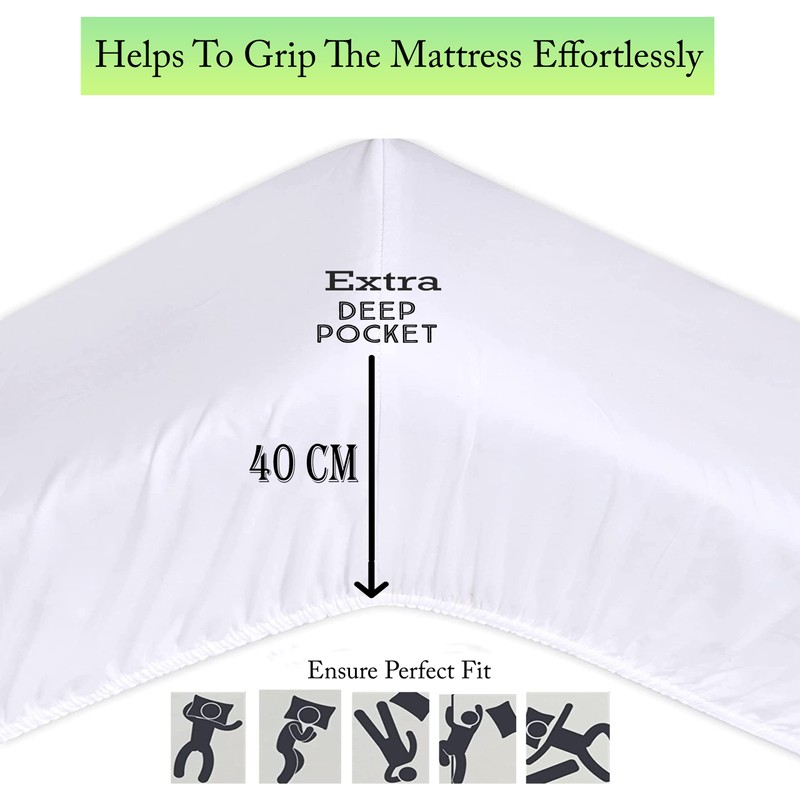 Apex Furnishings Double Fitted Sheet, White Brushed Microfiber Bed Sheets