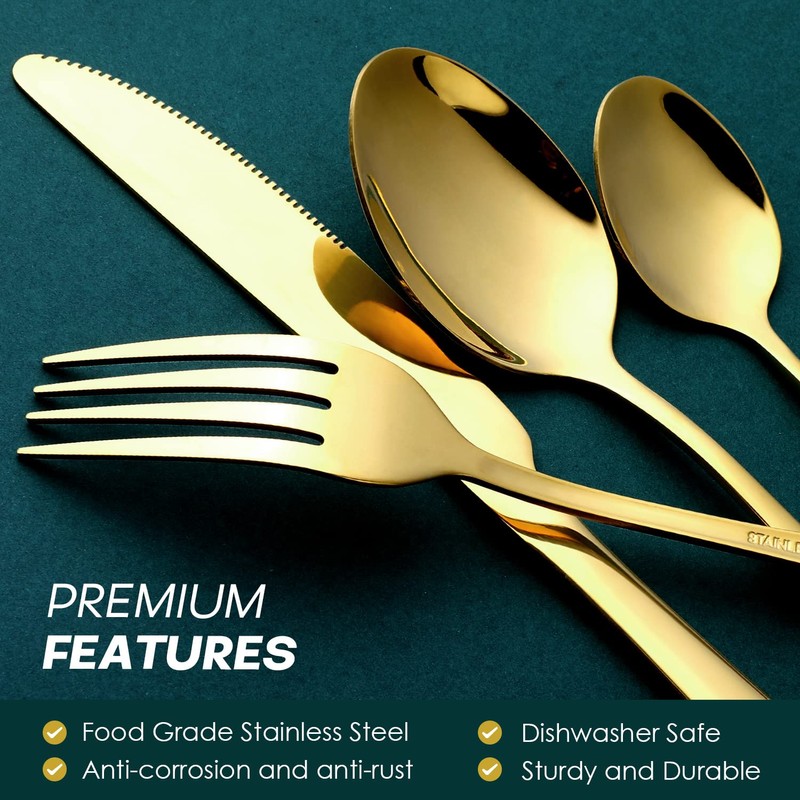 Gold Silverware Set, OGORI 24-Piece Gold Forged Stainless Steel Flatware