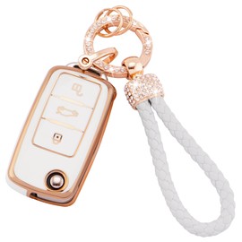 Koaudb Car Key Case Cover Suitable for VW Volkswagen Tiguan Passat Golf Polo Beetle Jetta Touran EOS Scirocco, 3 Buttons Key Case TPU Key Case with Key Ring (Vlw-3S)