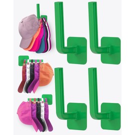 4-Pack Wall Mounted Hat Storage Hook, Multifunctional Self Adhesive Hat Holder, Sun Hat Baseball Caps Organizer for Home, Entryway, Bathroom, Bedroom. - Color: 4-Pack Green